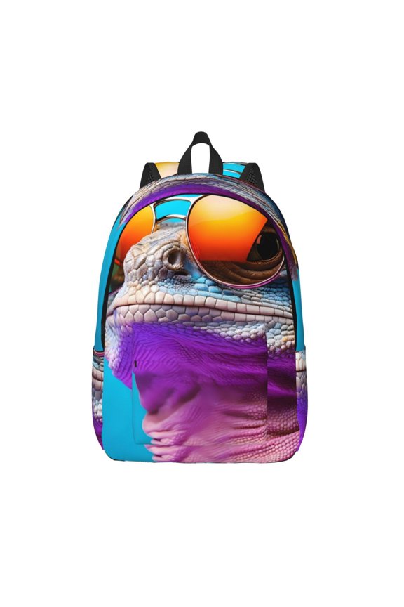 Lizard With Sunglasses Colorful Print Canvas Backpack Travel Rucksack Unisex Knapsack 15.7/17.7Inch Laptop Backpack for Work,College -Small