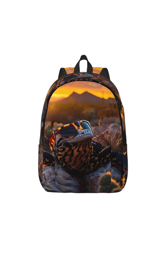 Lizard With Sunglasses Sunset Print Canvas Backpack Travel Rucksack Unisex Knapsack 15.7/17.7Inch Laptop Backpack for Work,College -Medium