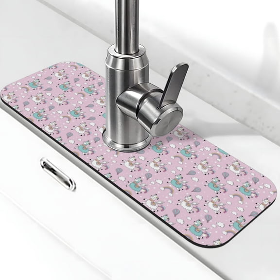 Vsdgher Llama Unicorn and Rainbow Kitchen Sink Splash Guard Faucet Mat -1 PC Super Absorbent Fast Drying Mat Sink Gadgets-Splash, Bathroom,Sink Mat,(15" X 5.5" )