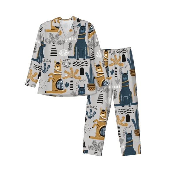 Vsdgher Llama and Cactus1 Mens Pajama Set, Soft Warm Long Sleeve Sleepwear, Cozy Button-Down Pjs for Men-Small
