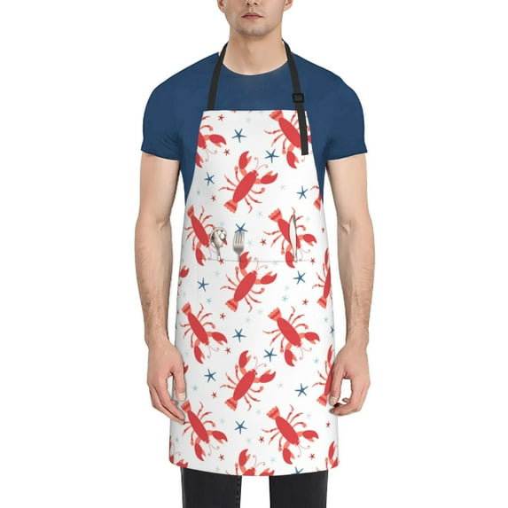 Vsdgher Lobsters And Sea Stars Waterproof Apron with 2 Pockets Kitchen Chef Aprons Bibs for Grooming Cooking Baking Painting Gardening