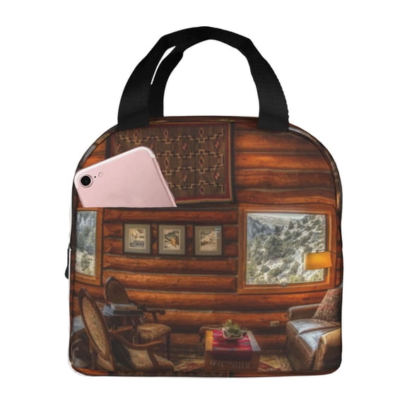 Vsdgher Log Cabin Inside Lunch Bag, Lunch Box for Women Adult Men, Lunch Tote Insulated Cooler Lunch Container for Work/Office/Picnic/Travel