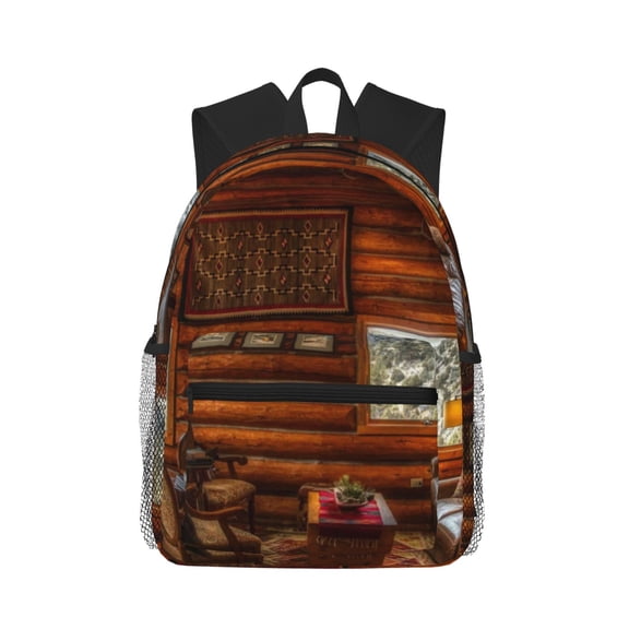 Vsdgher Log Cabin Inside Print Unisex Large Capacity Bookbag Schoolbag Casual Daypack for High School/College/Teens/Travel/Work