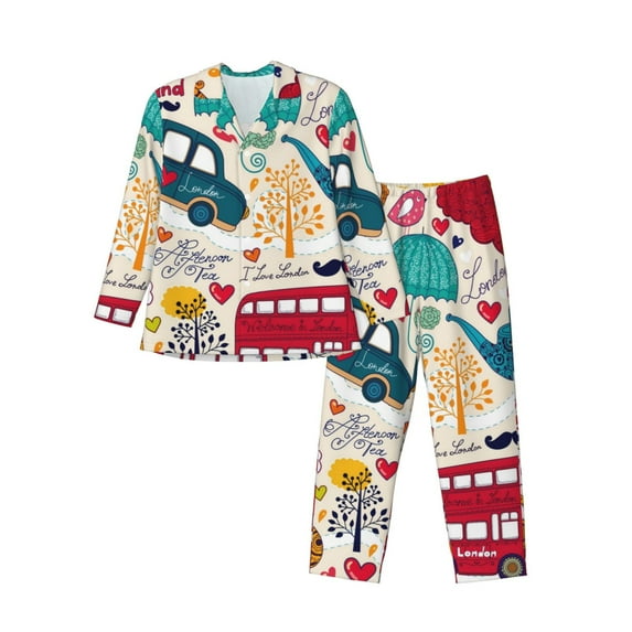 Vsdgher London Symbols Mens Pajama Set, Soft Warm Long Sleeve Sleepwear, Cozy Button-Down Pjs for Men-Large