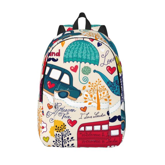 Vsdgher London Symbols Print Canvas Backpack Travel Rucksack Unisex Knapsack 15.7/17.7Inch Laptop Backpack for Work,College -Medium