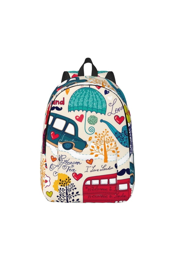 London Symbols Print Canvas Backpack Travel Rucksack Unisex Knapsack 15.7/17.7Inch Laptop Backpack for Work,College -Medium