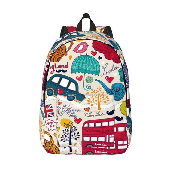 Vsdgher London Symbols Print Canvas Backpack Travel Rucksack Unisex Knapsack 15.7/17.7Inch Laptop Backpack for Work,College -Medium