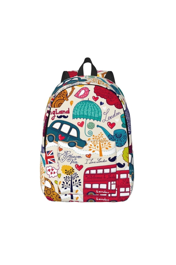 London Symbols Print Canvas Backpack Travel Rucksack Unisex Knapsack 15.7/17.7Inch Laptop Backpack for Work,College -Small