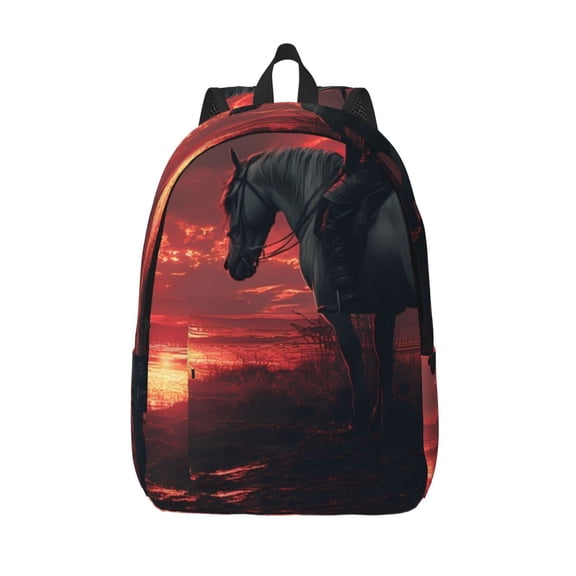 Vsdgher Lone Rider Under Red Sky Print Canvas Backpack Travel Rucksack Unisex Knapsack 15.7/17.7Inch Laptop Backpack for Work,College -Medium