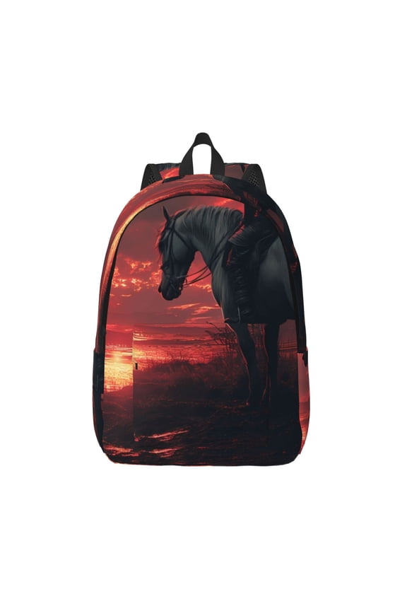 Lone Rider Under Red Sky Print Canvas Backpack Travel Rucksack Unisex Knapsack 15.7/17.7Inch Laptop Backpack for Work,College -Medium