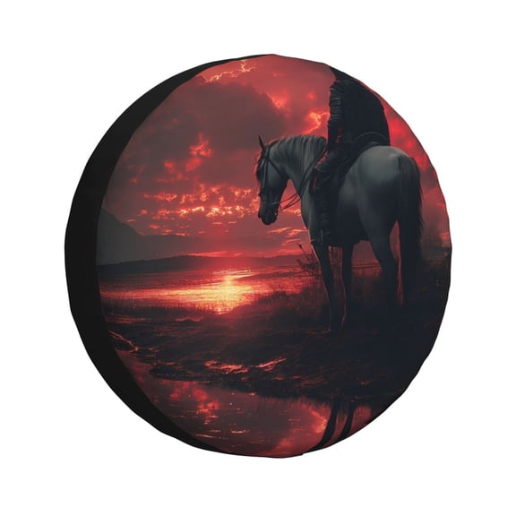 Vsdgher Lone Rider Under Red Sky for Spare Tire Cover, Tire Wheel Protector Wheel Cover Fit for Truck,Trailer,RV,SUV,Camper and Most Vehicle-15 inch
