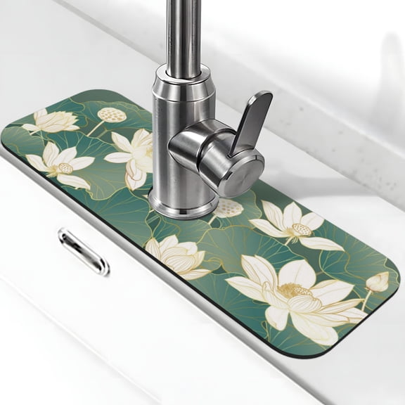 Vsdgher Lotus Golden Line Kitchen Sink Splash Guard Faucet Mat -1 PC Super Absorbent Fast Drying Mat Sink Gadgets-Splash, Bathroom,Sink Mat,(15" X 5.5" )