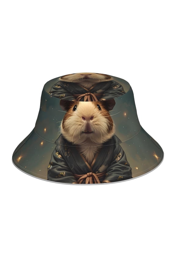 Lotus Leaf Starry Sky Guinea Pig Print Bucket Hat for Men&Women Bucket Hat Reversible Summer Double-Side-Wear Travel Gardening, Beach, Camping, Hiking, Fishing Cap