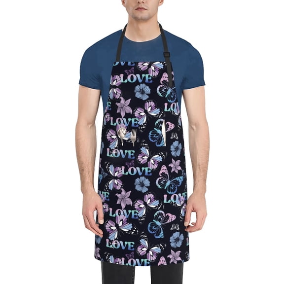 Vsdgher Love Butterflies Waterproof Apron with 2 Pockets Kitchen Chef Aprons Bibs for Grooming Cooking Baking Painting Gardening