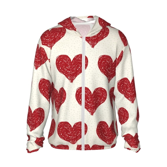 Vsdgher Love Print Adult Hoodie Shirts Rash Guard for Men Women,Long Sleeve Sun Protection Fishing Shirts for Athletic Running Swim-Large