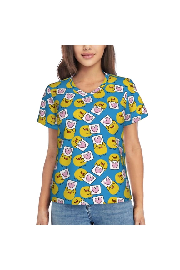 Lovely Duck Women Shirts V Neck Short Sleeve Tops T-Shirt Basic Tees, S to 3XLXX-Large