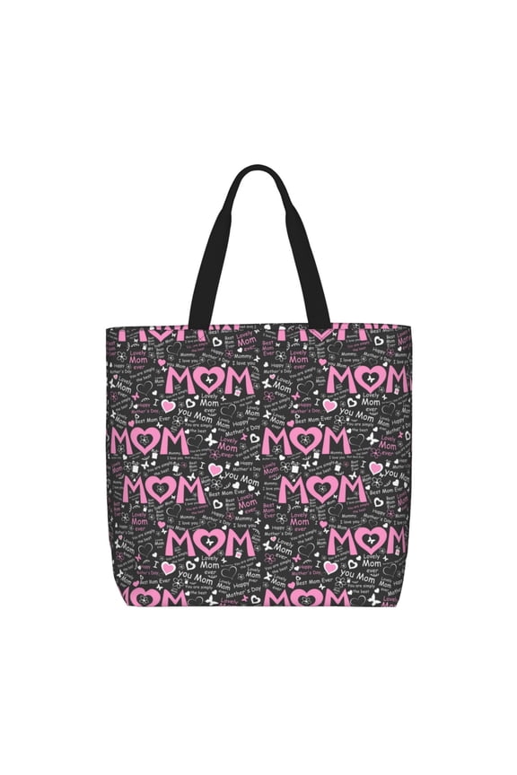 Lovely Mom Ever print Tote Bag for Women Shoulder Bag with Zipper Large Shoulder Bag Handle Handbag Portable Washable for Travel, Work