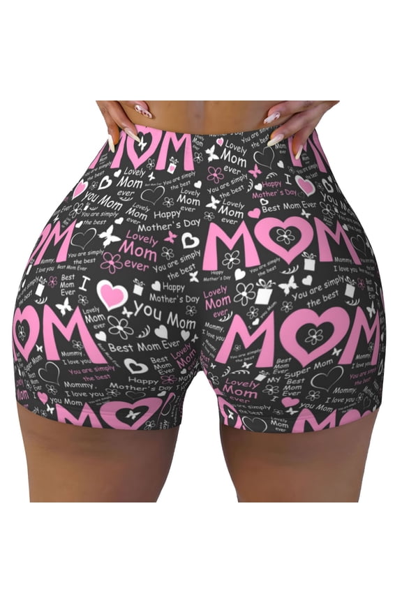 Lovely Mom Ever print Workout Shorts for Women Seamless Soft Smooth Gym Yoga Scrunch Active Exercise Fitness Shorts