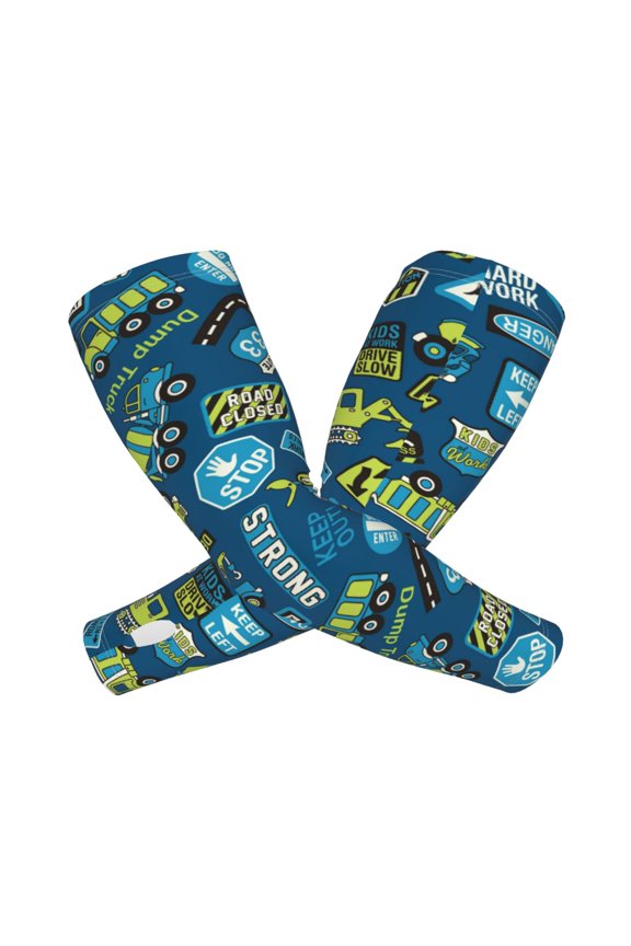 Machinery Road Construction Pattern Cooling Arm Sleeves for Men & Women, Breathable, UV Sun Protection, Sports Arm Sleeves for Women, Men & Youth