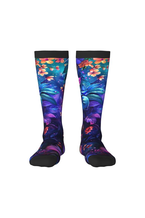 Magic Colorful Forest Leaves Knee Socks, High Socks Long Stretchy Sock Women Knee High Stocking, Long Socks for Women