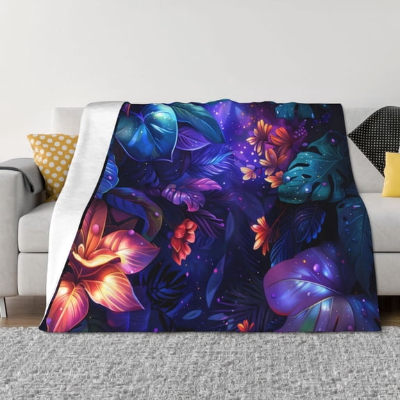 Vsdgher Magic Colorful Forest Leaves Pattern Fleece Throw Blanket, Horizontal Fleece Bedding Home Decor for Couch & Bed All Season Use -80"x60"