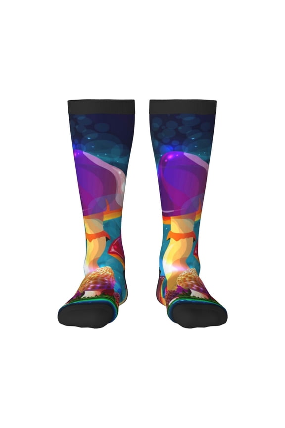 Magic Mushrooms ,Fireflies Print Thigh High Socks Extra Long Stretchy Sock Women Over Knee High Opaque Stocking Daily Wear