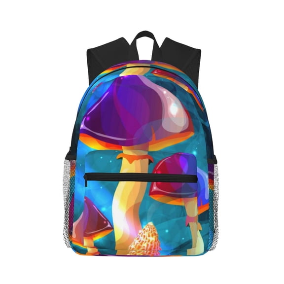 Vsdgher Magic Mushrooms ,Fireflies Print Unisex Large Capacity Bookbag Schoolbag Casual Daypack for High School/College/Teens/Travel/Work