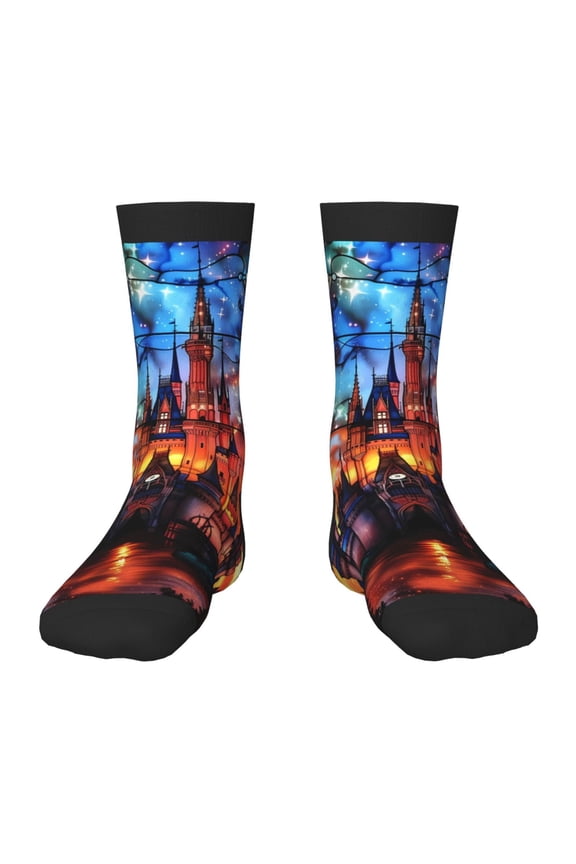 Magical Stained Glass Castle Pattern Kids Socks Boys Girl Crew Athletic Half Sport Running Breathable Socks Lightweight Stretch Crew Socks