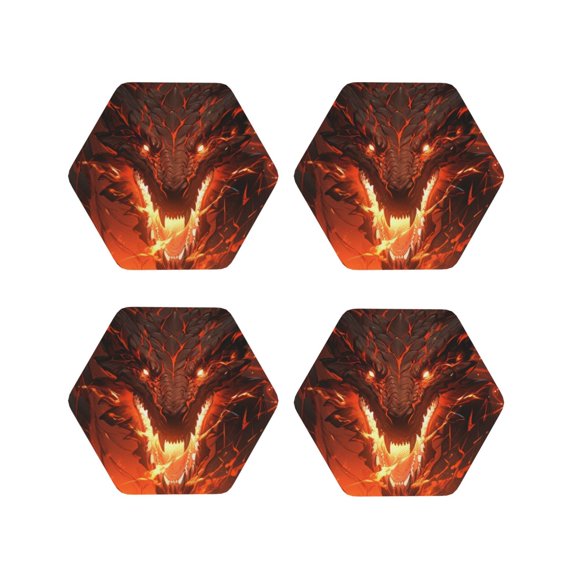 Vsdgher Magma Fire Black Dragon Leather Coasters for Drinks, Durable Drink Coasters 4 Set for Tabletop Protection, Luxurious Home Décor and Housewarming Gift ( {designName})Hexagon