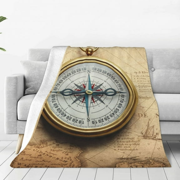 Vsdgher Magnetic Old Compass On World Map Ultra-Soft Micro flannel Blanket Throw Blankets for Couch Sofa, Bed (4 sizes)-50"x40"