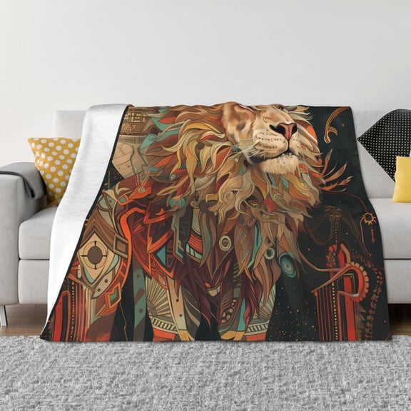 Vsdgher Majestic Cosmic Lion Pattern Fleece Throw Blanket, Horizontal Fleece Bedding Home Decor for Couch & Bed All Season Use -80"x60"