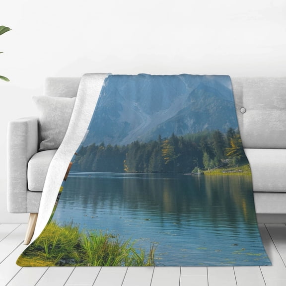 Vsdgher Majestic Deer Mountain Lake Ultra-Soft Micro flannel Blanket Throw Blankets for Couch Sofa, Bed (4 sizes)-60"x50"