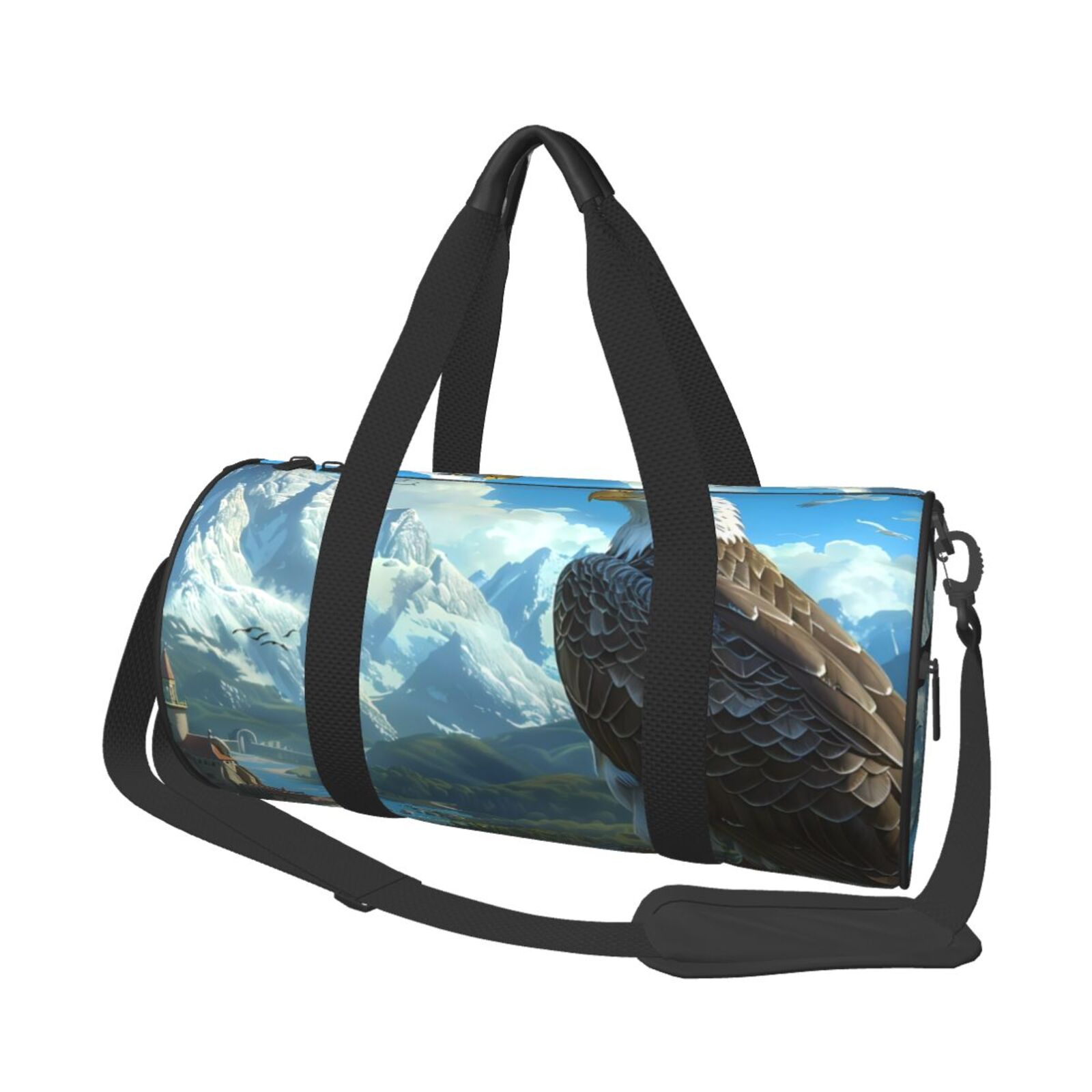 Vsdgher Majestic Eagle Over Castle 45L Foldable Duffel Bag, Sports Gym Bag,Overnight Bag, Portable Weekender Bag for Airplanes
