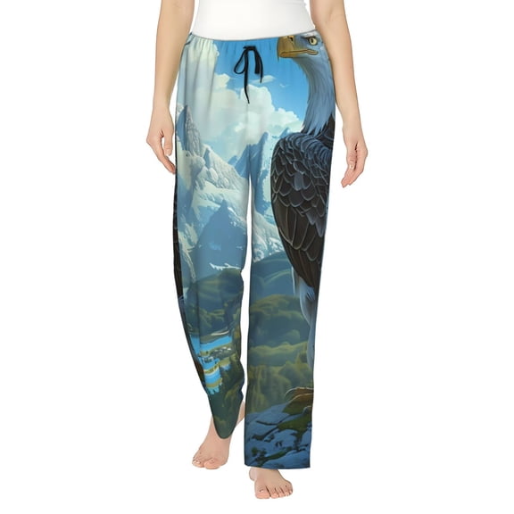Vsdgher Majestic Eagle Over Castle Women’s Womens Pajama Pants, Lounge Wide Leg PantsLounge Pants,Sleep Bottoms, Lounge for Women-Large