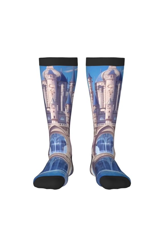 Majestic Fantasy Castle Knee Socks, High Socks Long Stretchy Sock Women Knee High Stocking, Long Socks for Women