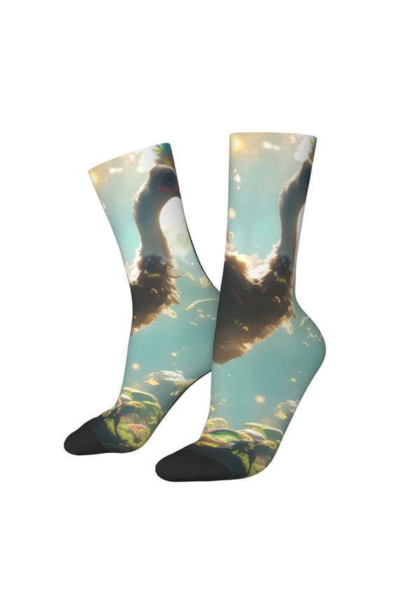 Majestic Ostrich In Forest Crew Socks for Men & Women, Breathable Casual Athletic Ankle Socks