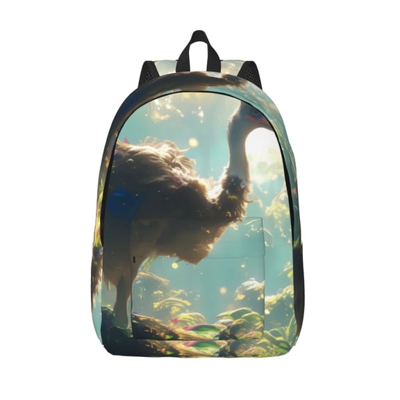 Vsdgher Majestic Ostrich In Forest Print Canvas Backpack Travel Rucksack Unisex Knapsack 15.7/17.7Inch Laptop Backpack for Work,College -Small