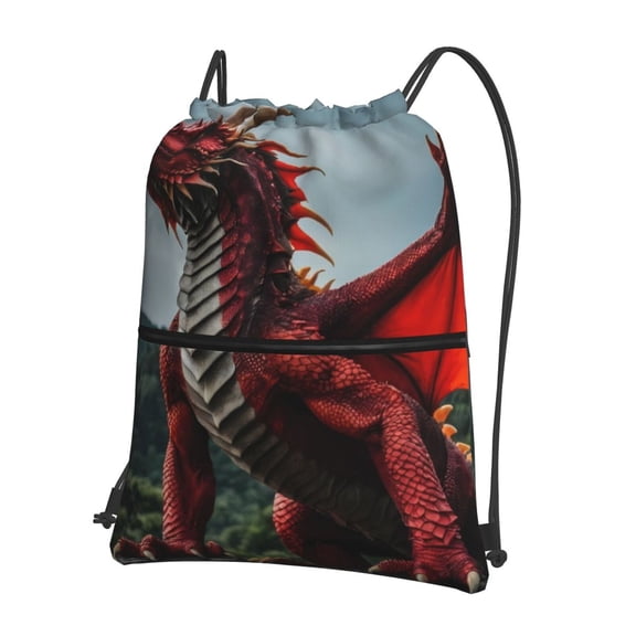 Vsdgher Majestic Red Dragon Drawstring Backpack Water Resistant String Bag Sports Sackpack Gym Sack for Men Women