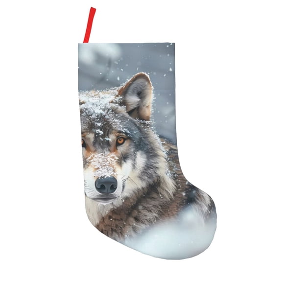 Vsdgher Majestic Snowy Wolf Christmas Stockings 18 inch Large Kids Stocking Bags Hanging Socks for Christmas Decor Decorations