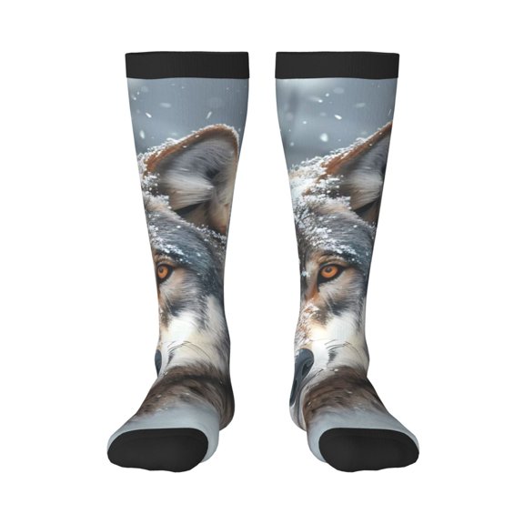 Vsdgher Majestic Snowy Wolf Knee Socks, High Socks Long Stretchy Sock Women Knee High Stocking, Long Socks for Women