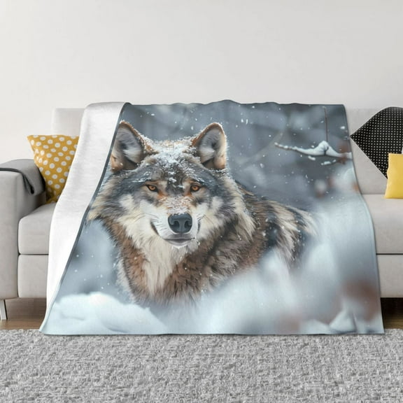 Vsdgher Majestic Snowy Wolf Pattern Fleece Throw Blanket, Horizontal Fleece Bedding Home Decor for Couch & Bed All Season Use -40"x30"