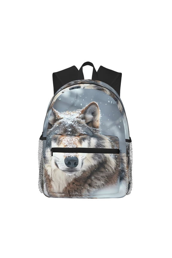 Majestic Snowy Wolf Unisex Large Capacity Bookbag, Schoolbag, Casual Daypack for High School, College, Teens, Travel, Work