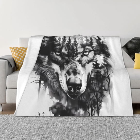 Vsdgher Majestic Wolf Landscape Pattern Fleece Throw Blanket, Horizontal Fleece Bedding Home Decor for Couch & Bed All Season Use -80"x60"