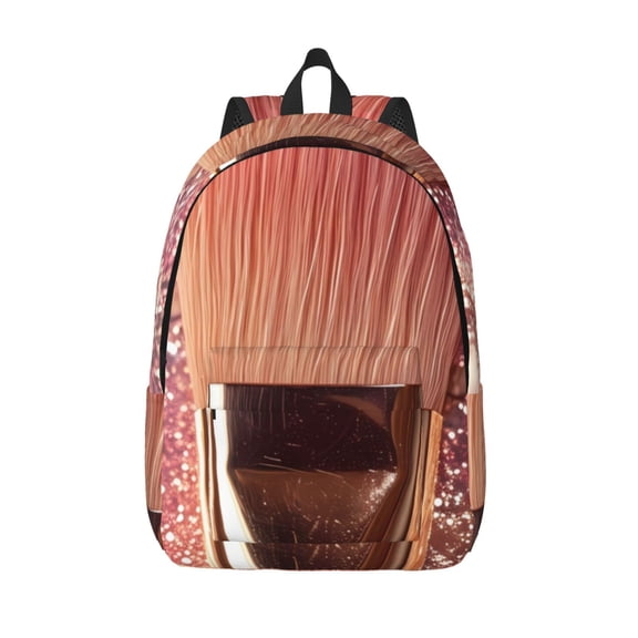 Vsdgher Makeup Brush on Pink Glitter Print Canvas Backpack Travel Rucksack Unisex Knapsack 15.7/17.7Inch Laptop Backpack for Work,College -Small