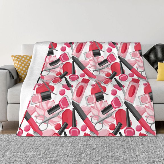 Vsdgher Makeup Pattern Fleece Throw Blanket, Horizontal Fleece Bedding Home Decor for Couch & Bed All Season Use -80"x60"
