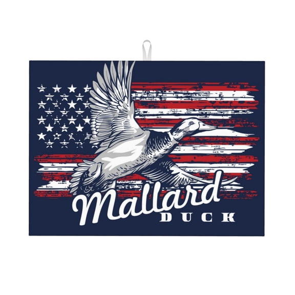 Vsdgher Mallard Duck With American Flag Dish Drying Mat Super Absorbent Drying Mat Large Dish Drying Mats for Kitchen Counter Kitchen Drying Mat 24" x 18"