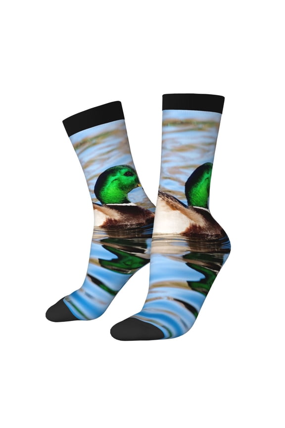 Mallard Duck Swimming In A River Crew Socks for Men & Women, Breathable Casual Athletic Ankle Socks