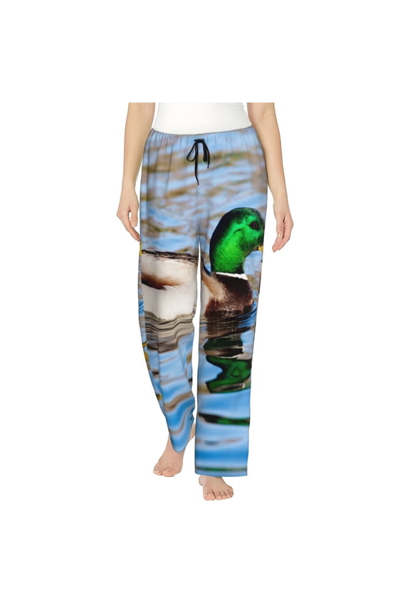 Mallard Duck Swimming In A River Women’s Womens Pajama Pants, Lounge Wide Leg PantsLounge Pants,Sleep Bottoms, Lounge for Women-Medium