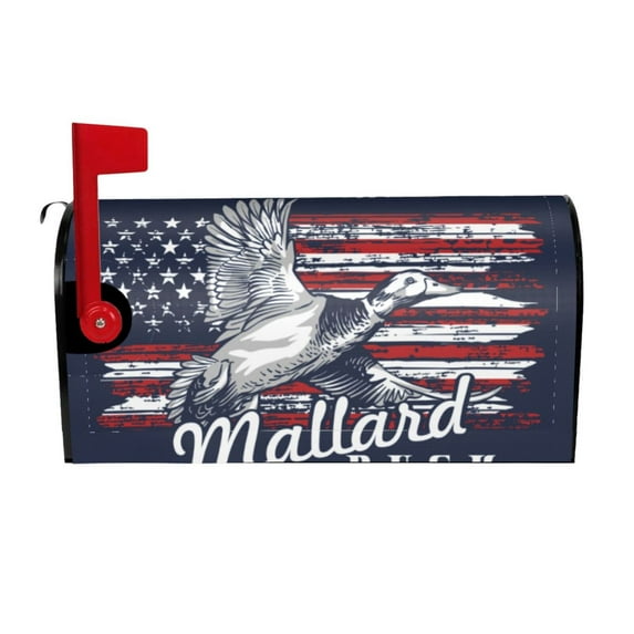 Vsdgher Mallard Duck With American Flag Mailbox Cover Magnetic Mailbox Wraps Post Letter Box Cover for Garden Yard Home Decor 2 Sizes-25.5x21 in