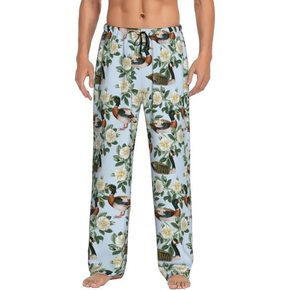 Vsdgher Mallard Ducks And Roses Mens Pajama Pants Sleep & Lounge Pants, PJ Pants-X-Large
